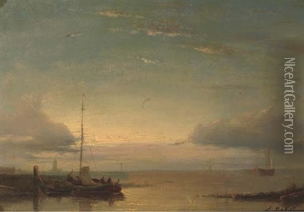 Sunset Over A Calm Oil Painting - Abraham Hulk the Elder