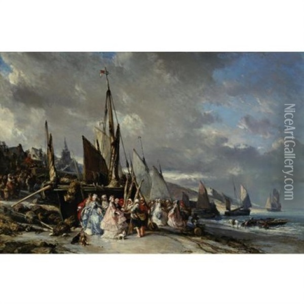 Scene De Port Oil Painting - Louis-Gabriel-Eugene Isabey