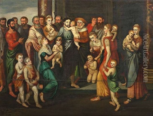 Lasset Die Kindlein Zu Mir Kommen Oil Painting - Frans Floris the Elder