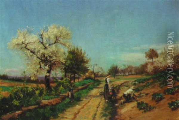 Peasant Family Picking Fruit Oil Painting - Paul (Jean Marie) Sain