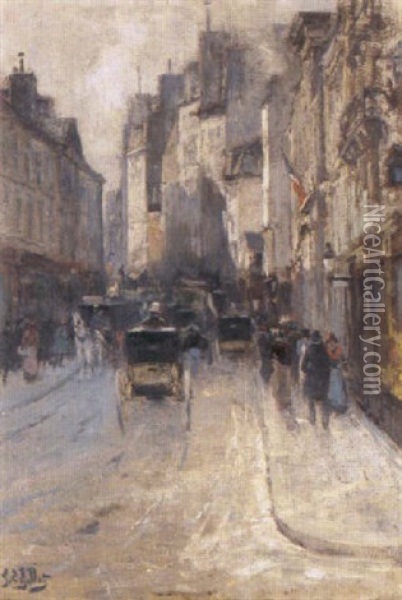 Rue De St. Peres, Paris Oil Painting - Eugene Louis Gillot