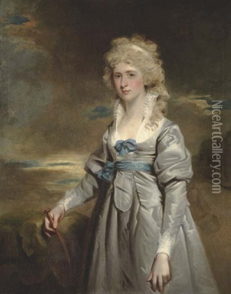 Portrait Of Charlotte Walsingham, Lady Fitzgerald, Three-quarter-length, In A Grey Satin Dress Oil Painting - Sir John Hoppner