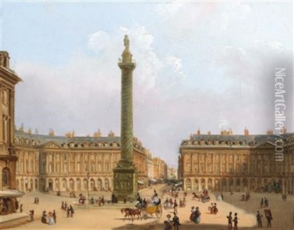 Place Vendome In Paris Oil Painting - Federico Moja