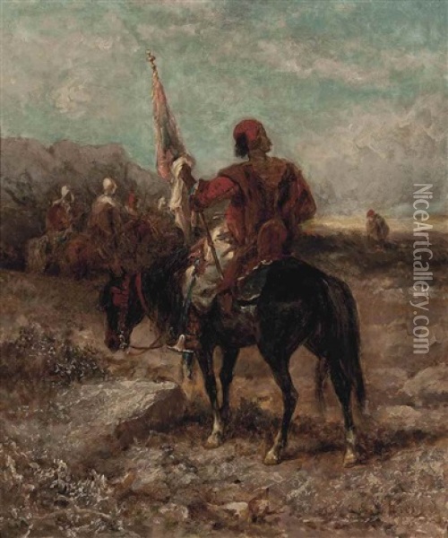 Arabian Standard Bearer Oil Painting - Adolf Schreyer