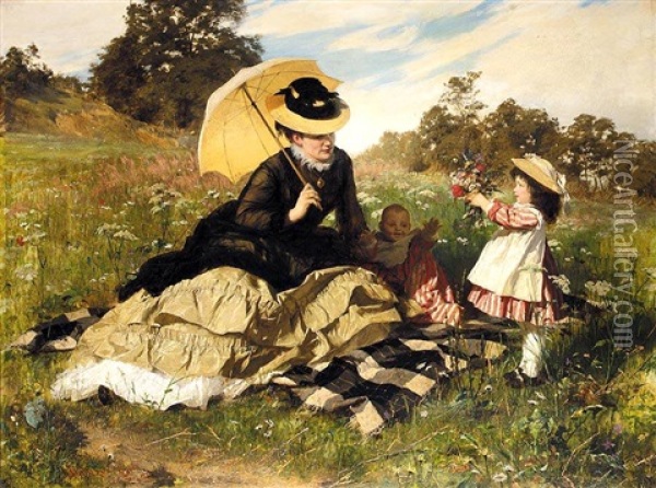 Sommer Picknick (summer Picnic) Oil Painting - Gyula von (Julius de) Benczur