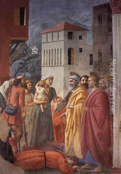 The Distribution of Alms and the Death of Ananias 1426-27 Oil Painting - Masaccio (Tommaso di Giovanni)