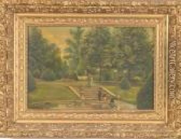 Formal Garden Scene With Figures Oil Painting - Frank Dillon