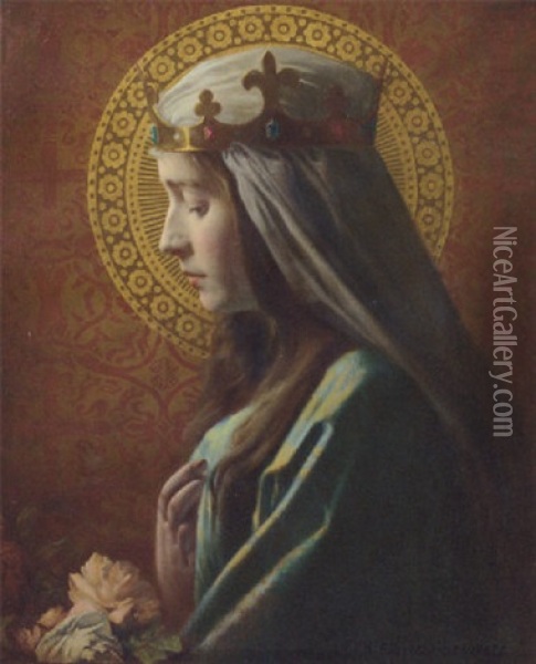 A Crowned Madonna Oil Painting - Hermann Albrecht-Servesta