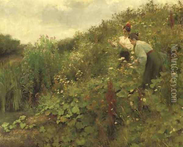 Picking flowers Oil Painting - Hermann Seeger