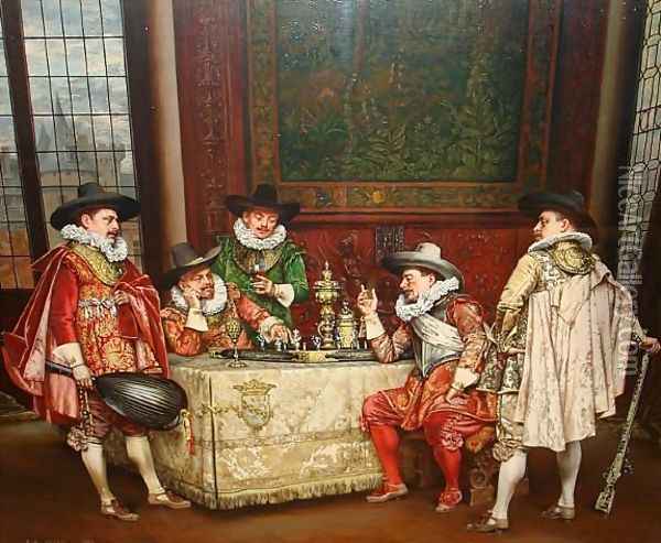 Tactical Chess Oil Painting - Adolphe-Alexandre Lesrel