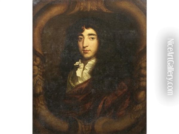 Portrait Of A Gentleman, Bust-length, In Black, Within A Feigned Stone Cartouche Oil Painting - Mary Beale