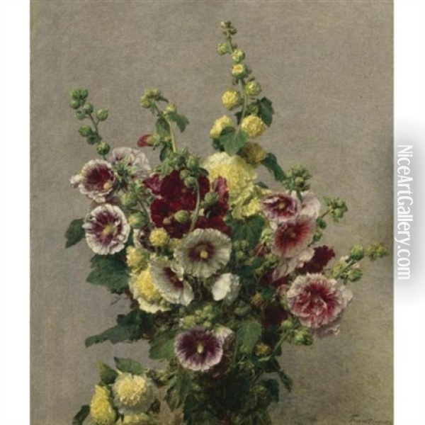 Roses Tremieres Oil Painting - Henri Fantin-Latour