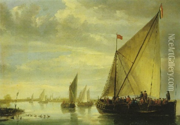 Die Fahre Zwischen Rotterdam Und Dordrecht Oil Painting - Aelbert Cuyp