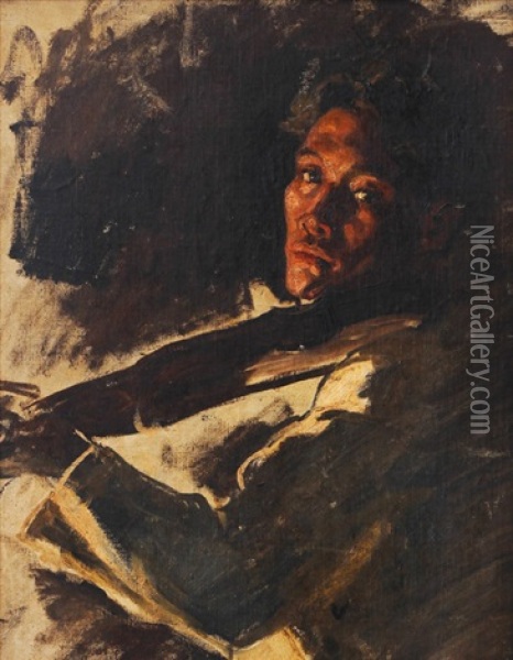 Untitled (the Violinist) Oil Painting - Juan (Count) Luna y Novicio