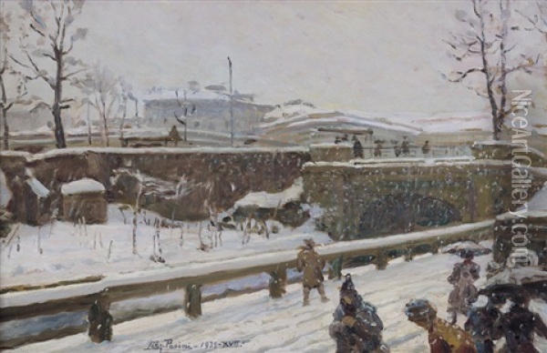 Nevicata A Milano Presso Il Naviglio Oil Painting - Lazzaro Pasini