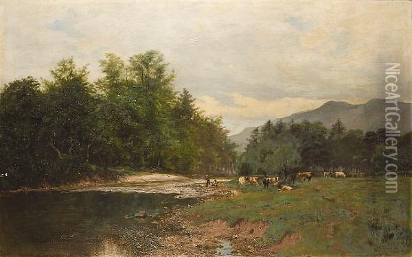 On The Banks Of The Devon, Dollar, N.b. Oil Painting - Albert George Bowman