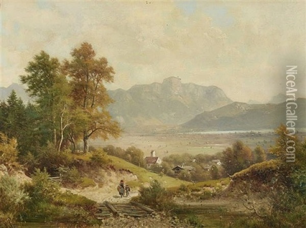 Blick Auf Den Kochelsee Und Jochberg Oil Painting - Ludwig Sckell