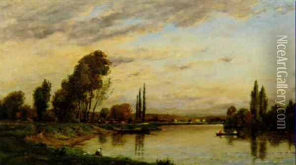 Lavandieres Au Bord De La Seine Oil Painting - Hippolyte Camille Delpy