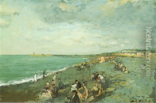 The Beach At Dieppe Oil Painting - Jacques-Emile Blanche