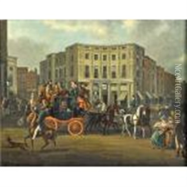 Regent Circus Coaching Scene Oil Painting - James Pollard