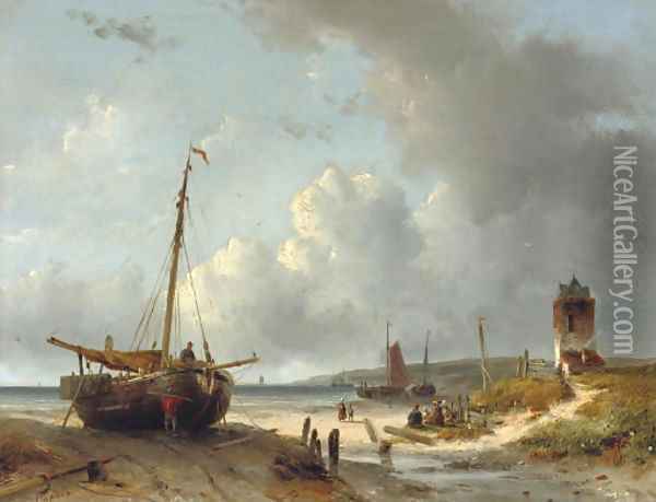On the beach Oil Painting - Josephus Gerardus Hans