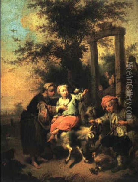 Children Teasing A Goat Oil Painting - Johann Conrad Seekatz