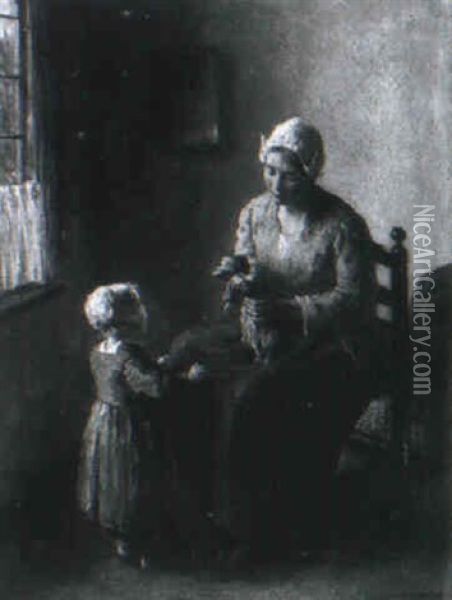 Mother And Child With A Doll Oil Painting - Bernard de Hoog