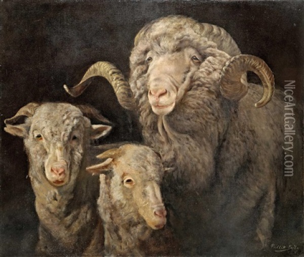 Family Of Sheep Oil Painting - Bela Pallik