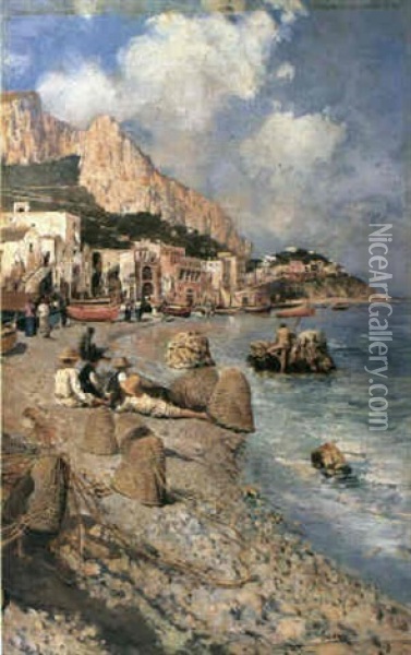 Harbour View, Capri Oil Painting - Attilio Pratella