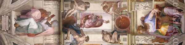 The seventh bay of the ceiling Oil Painting - Michelangelo Buonarroti