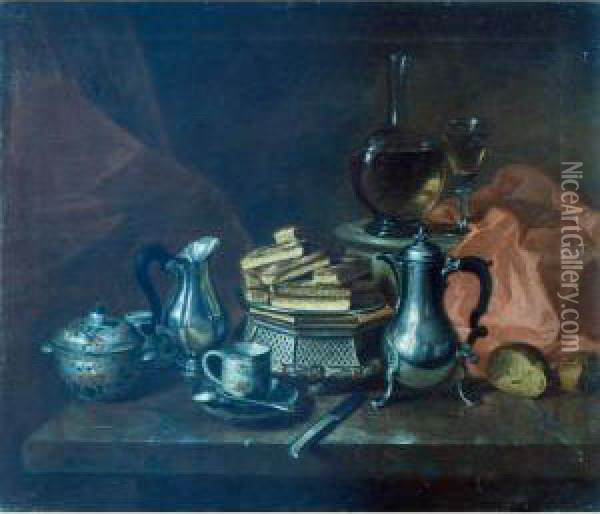 Still Life With Silver And Biscuits On A Dish Oil Painting - Andre Bouys