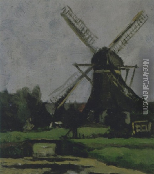 Molen Langs Een Slootkant Oil Painting - Nicolaas Bastert