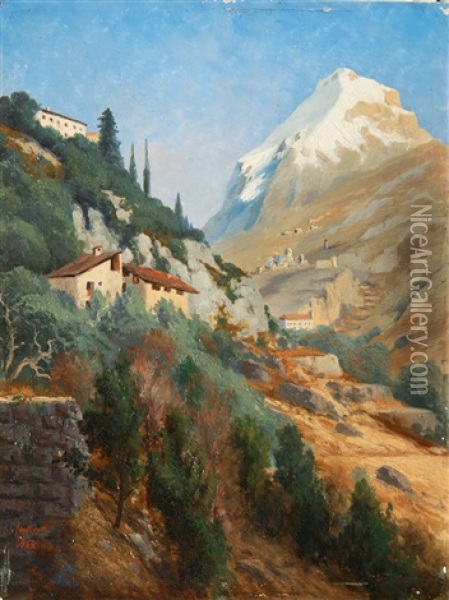 Monte Misone And Castel Tenno At Lake Garda Oil Painting - Adalbert Wex