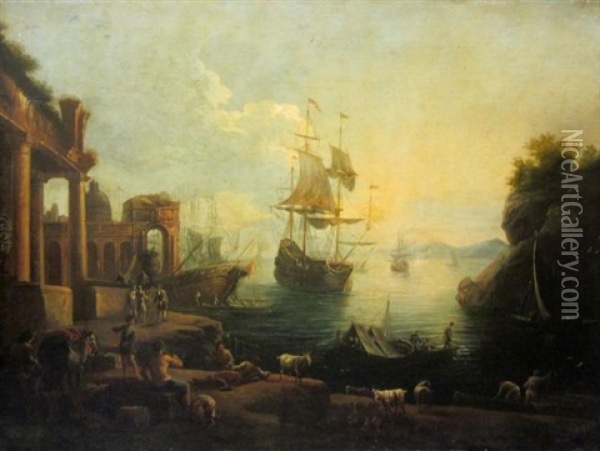 A Southern Port Oil Painting - Claude Lorrain