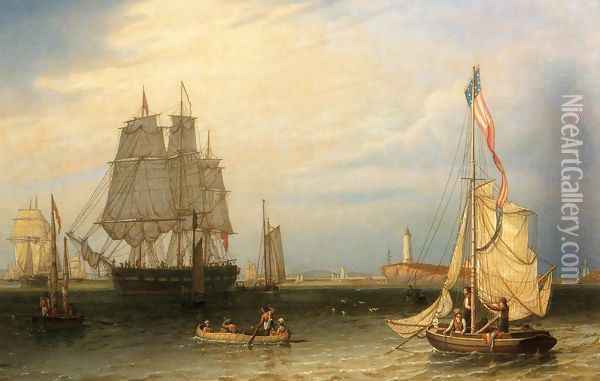 Shipping in President Roads, Off Boston Light Oil Painting - Robert Salmon