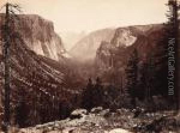 The Yosemite Valley From Inspiration Point Oil Painting - Carleton E. Watkins