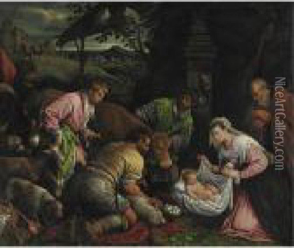 Adorazione Dei Pastori Oil Painting - Jacopo Bassano (Jacopo da Ponte)