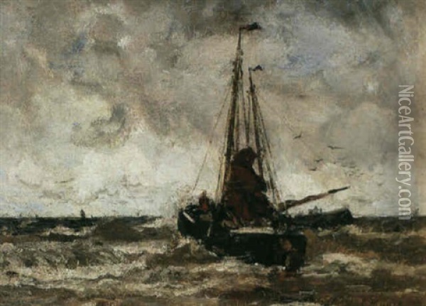 A Bomschuit In The Breakers Oil Painting - Jacob Henricus Maris