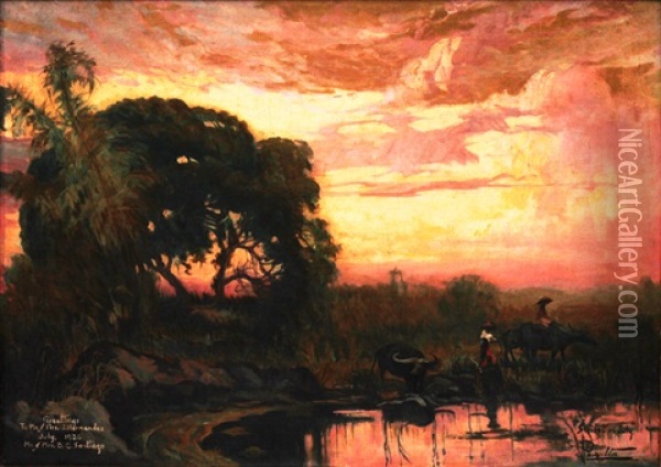Sunset In July Oil Painting - Ramon Peralta