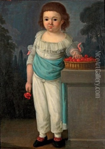 Portrait D'un Jeune Garcon Pres D'un Panier De Cerises Oil Painting - Jean-Baptiste Charpentier the Elder