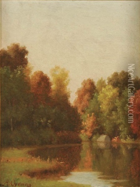 Fall Landscape With Pond Oil Painting - Alfred T. Ordway