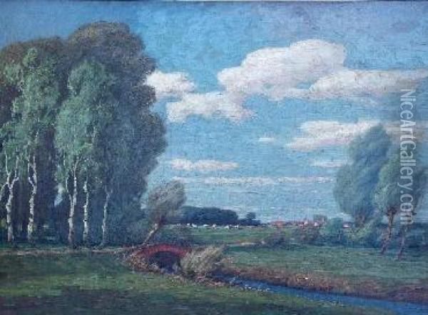 Norddeutsche Sommerlandschaft Mit Einem Stadtchen Oil Painting - Eugen Fernholz