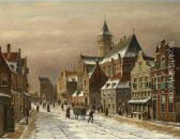 A Snow Covered Dutch Town Oil Painting - Oene Romkes De Jongh