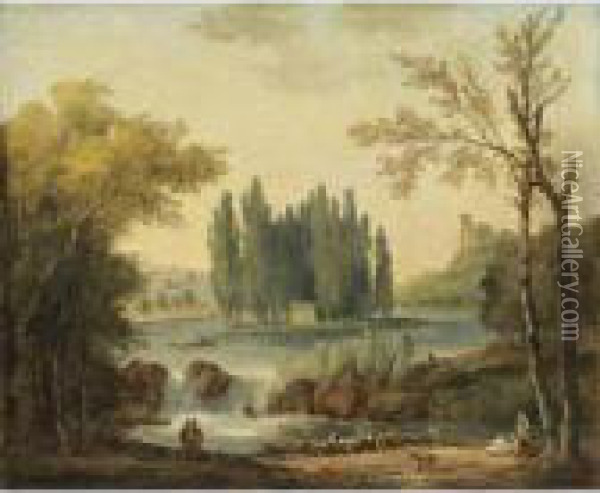 A View Of The Park At Ermenonville With The Tomb Of Jean-jacquesrousseau Oil Painting - Hubert Robert