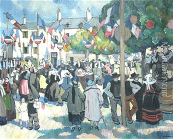 14 Juillet En Bretagne Oil Painting - Pierre De Belay