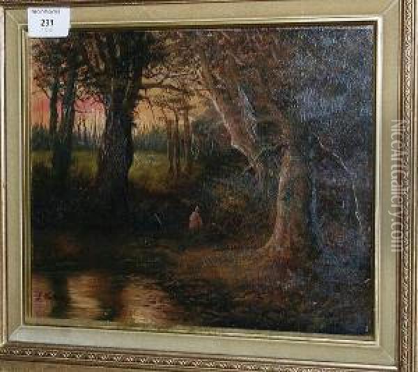 Pair Of Rural Woodland Views Oil Painting - John Wallace