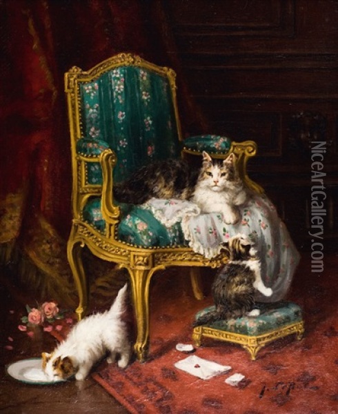 Les Chats Oil Painting - Jules Leroy