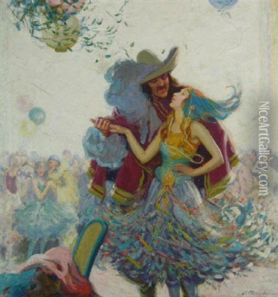 Couple Dancing At Masquerade Ball Oil Painting - Alphonse Palumbo