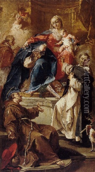 Madonna And Child With Saints Rosa Of Lima, Dominic, Bonaventura And Borromeo Oil Painting - Giovanni Battista Pittoni the younger