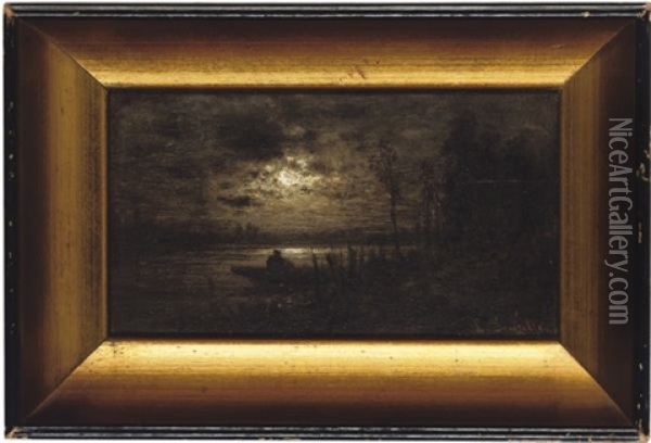 Boating By Moonlight Oil Painting - Louis Douzette